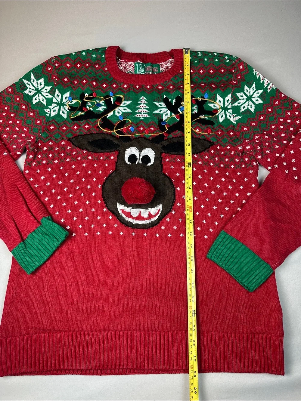 Men’s Funny Ugly Christmas Sweater Red Green Reindeer Pom Pom Rudolph